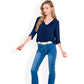Ruffle Front Blouse with 3/4 Split Sleeves