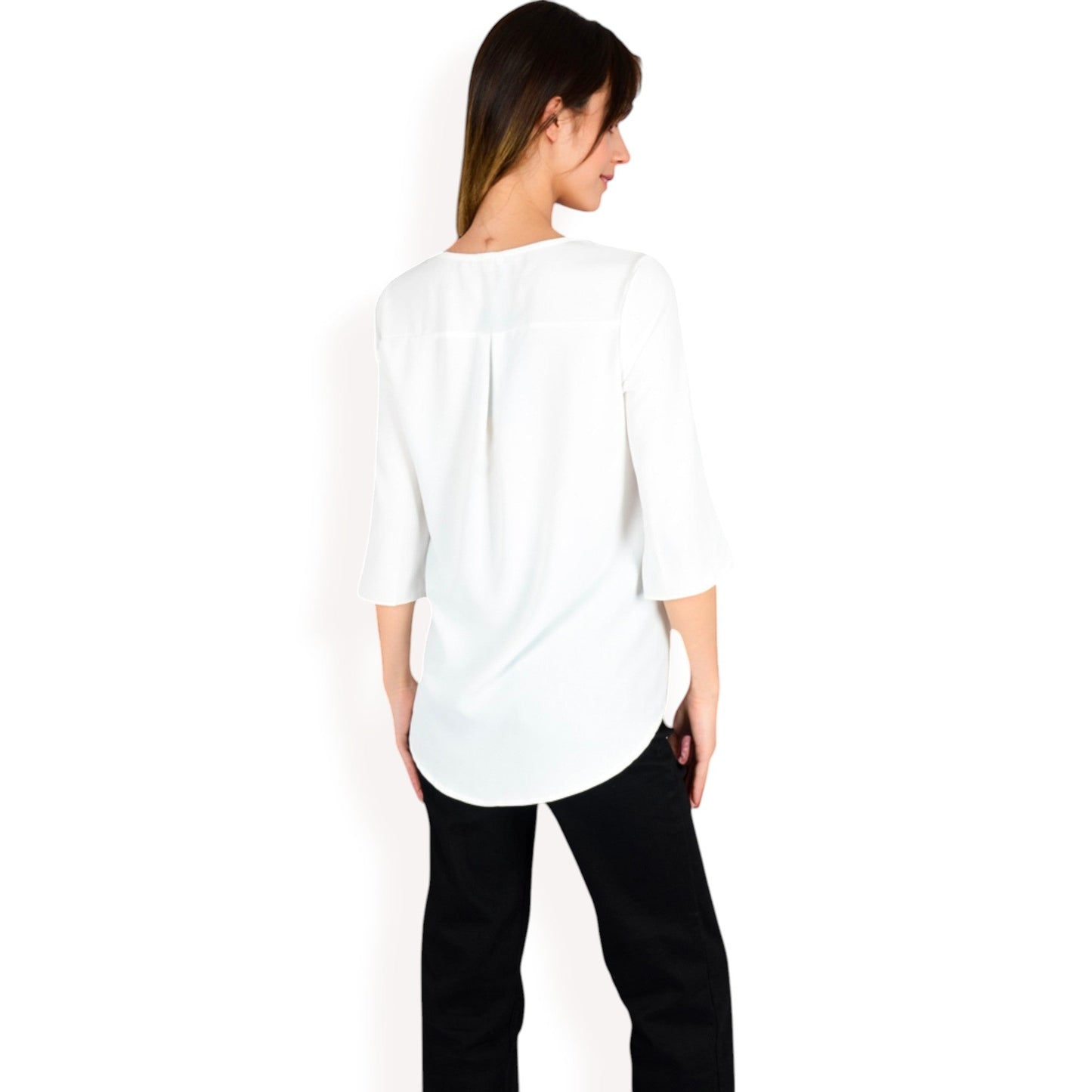 Ruffle Front Blouse with 3/4 Split Sleeves