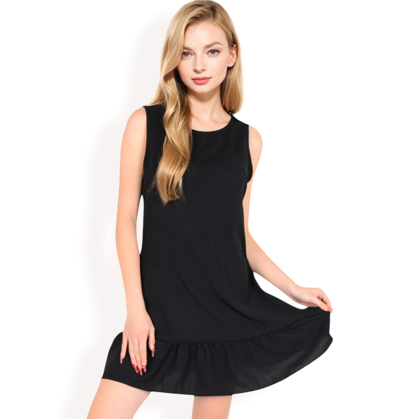 Sleeveless Ruffle Hem Textured Shift Dress