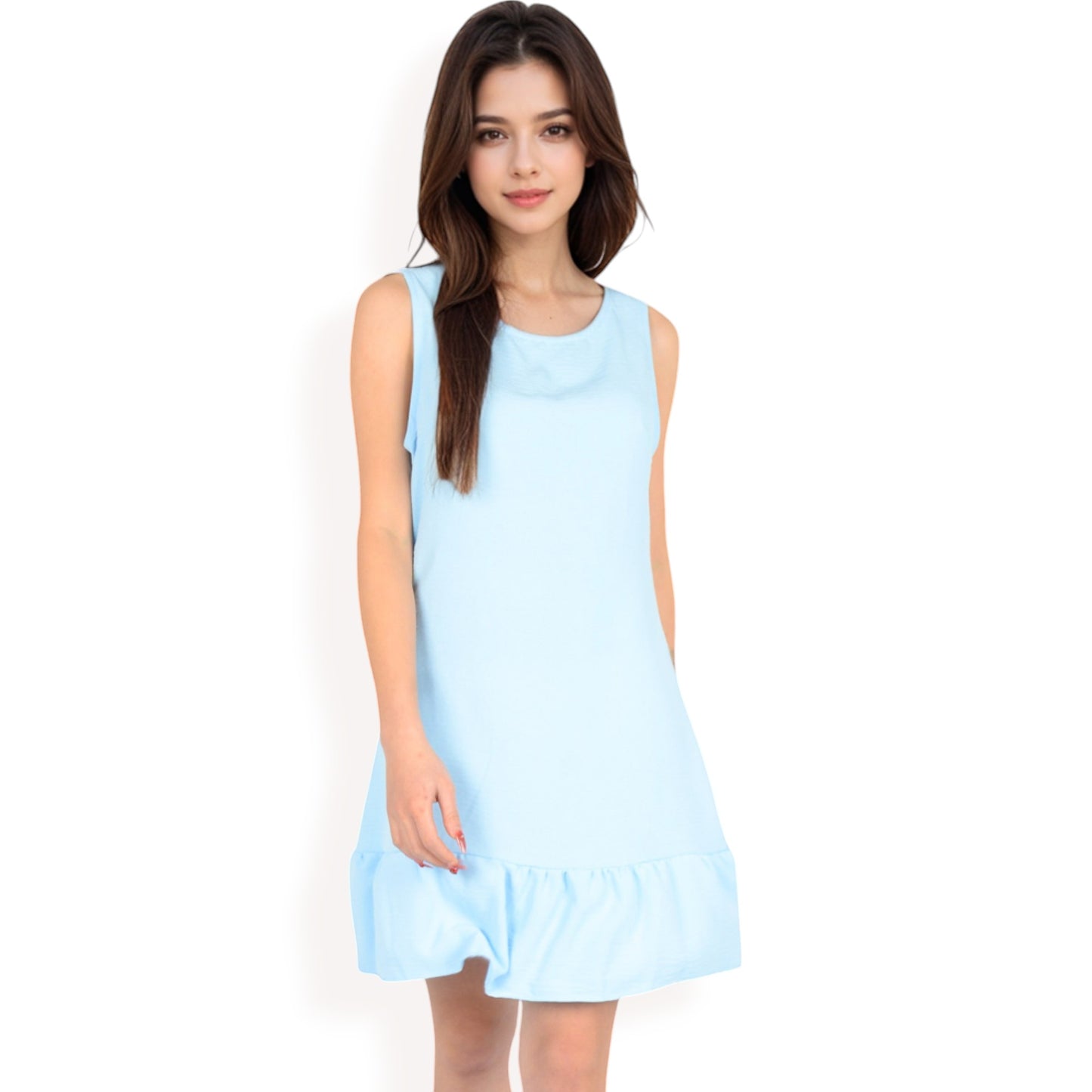 Sleeveless Ruffle Hem Textured Shift Dress
