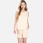 Women's Sleeveless Ribbed Lounge Set with Elastic Waist Shorts and Relaxed Fit