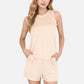 Women's Sleeveless Ribbed Lounge Set with Elastic Waist Shorts and Relaxed Fit