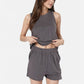 Women's Sleeveless Ribbed Lounge Set with Elastic Waist Shorts and Relaxed Fit