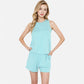 Women's Sleeveless Ribbed Lounge Set with Elastic Waist Shorts and Relaxed Fit