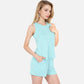 Women's Sleeveless Ribbed Lounge Set with Elastic Waist Shorts and Relaxed Fit