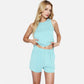 Women's Sleeveless Ribbed Lounge Set with Elastic Waist Shorts and Relaxed Fit