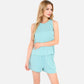 Women's Sleeveless Ribbed Lounge Set with Elastic Waist Shorts and Relaxed Fit