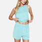 Women's Sleeveless Ribbed Lounge Set with Elastic Waist Shorts and Relaxed Fit