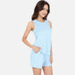 Women's Sleeveless Ribbed Lounge Set with Elastic Waist Shorts and Relaxed Fit