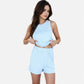 Women's Sleeveless Ribbed Lounge Set with Elastic Waist Shorts and Relaxed Fit
