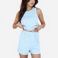 Women's Sleeveless Ribbed Lounge Set with Elastic Waist Shorts and Relaxed Fit