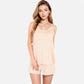 Women's Ribbed Lounge Set with Contrast Trim Sleeveless Top and Elastic Waist Shorts