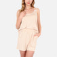 Women's Ribbed Lounge Set with Contrast Trim Sleeveless Top and Elastic Waist Shorts