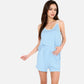 Women's Ribbed Lounge Set with Contrast Trim Sleeveless Top and Elastic Waist Shorts