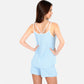 Women's Ribbed Lounge Set with Contrast Trim Sleeveless Top and Elastic Waist Shorts