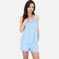 Women's Ribbed Lounge Set with Contrast Trim Sleeveless Top and Elastic Waist Shorts