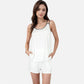 Women's Ribbed Lounge Set with Contrast Trim Sleeveless Top and Elastic Waist Shorts