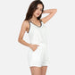 Women's Ribbed Lounge Set with Contrast Trim Sleeveless Top and Elastic Waist Shorts