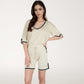 Knit Lounge Set with V-Neck Top and Drawstring Shorts Featuring Contrast Trim