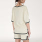 Knit Lounge Set with V-Neck Top and Drawstring Shorts Featuring Contrast Trim