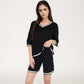 Knit Lounge Set with V-Neck Top and Drawstring Shorts Featuring Contrast Trim