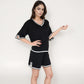 Knit Lounge Set with V-Neck Top and Drawstring Shorts Featuring Contrast Trim