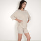 Ribbed Knit Lounge Set with 3/4 Sleeve Top and Fitted Shorts
