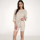 Ribbed Knit Lounge Set with 3/4 Sleeve Top and Fitted Shorts