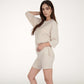 Ribbed Knit Lounge Set with 3/4 Sleeve Top and Fitted Shorts