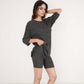 Ribbed Knit Lounge Set with 3/4 Sleeve Top and Fitted Shorts