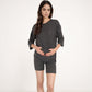 Ribbed Knit Lounge Set with 3/4 Sleeve Top and Fitted Shorts