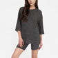Ribbed Knit Lounge Set with 3/4 Sleeve Top and Fitted Shorts