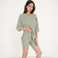 Ribbed Knit Lounge Set with 3/4 Sleeve Top and Fitted Shorts