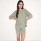 Ribbed Knit Lounge Set with 3/4 Sleeve Top and Fitted Shorts