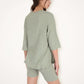 Ribbed Knit Lounge Set with 3/4 Sleeve Top and Fitted Shorts
