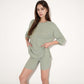 Ribbed Knit Lounge Set with 3/4 Sleeve Top and Fitted Shorts