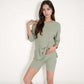 Ribbed Knit Lounge Set with 3/4 Sleeve Top and Fitted Shorts