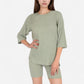 Ribbed Knit Lounge Set with 3/4 Sleeve Top and Fitted Shorts