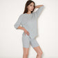 Ribbed Knit Lounge Set with 3/4 Sleeve Top and Fitted Shorts