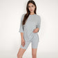 Ribbed Knit Lounge Set with 3/4 Sleeve Top and Fitted Shorts