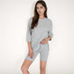 Ribbed Knit Lounge Set with 3/4 Sleeve Top and Fitted Shorts