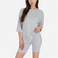 Ribbed Knit Lounge Set with 3/4 Sleeve Top and Fitted Shorts