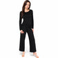 Wide-Leg Lounge Set with Elastic Waist and Drawstring Closure- Black,Small