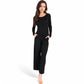 Wide-Leg Lounge Set with Elastic Waist and Drawstring Closure- Black,Small
