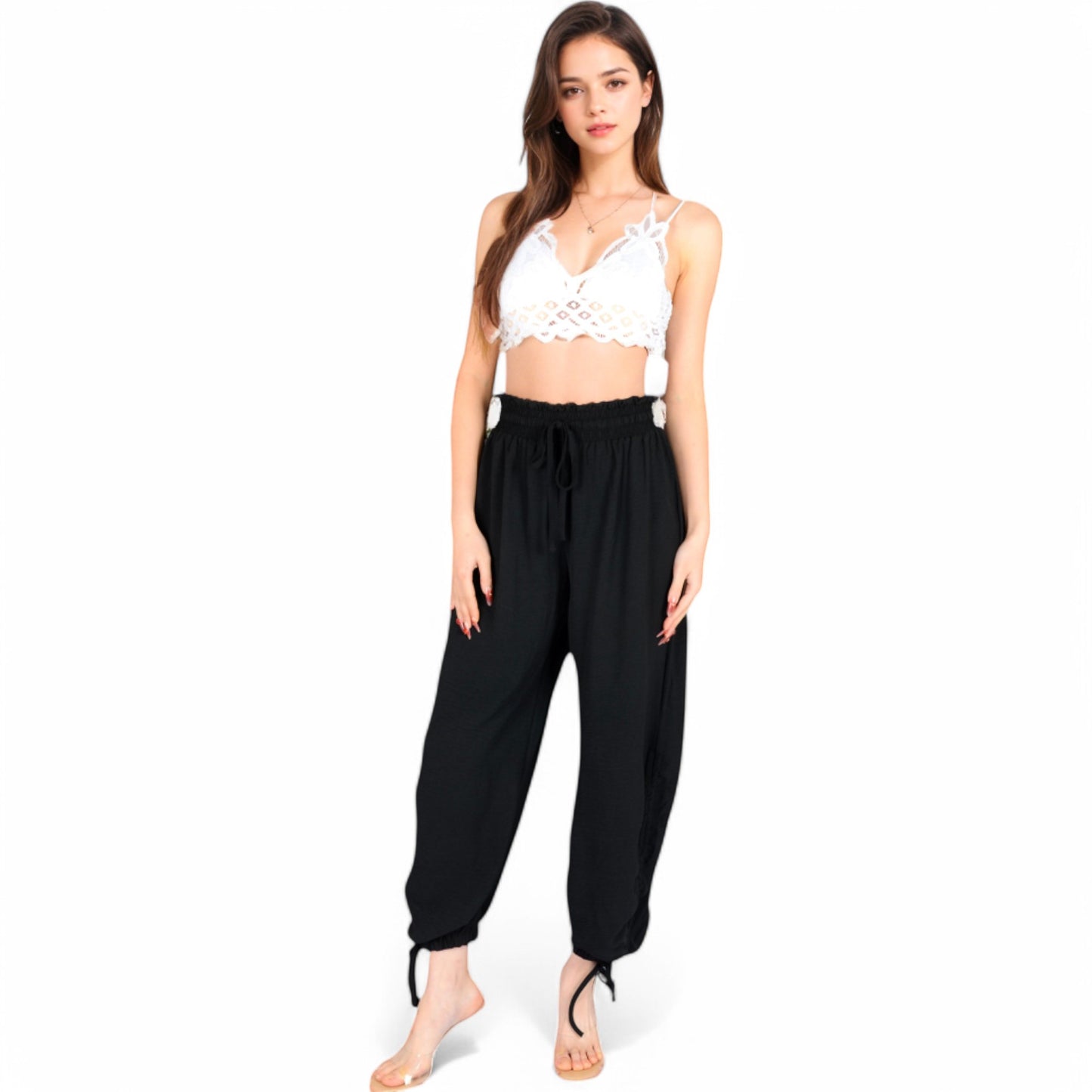 Relaxed Fit Drawstring Hem Pants with Elastic Waist