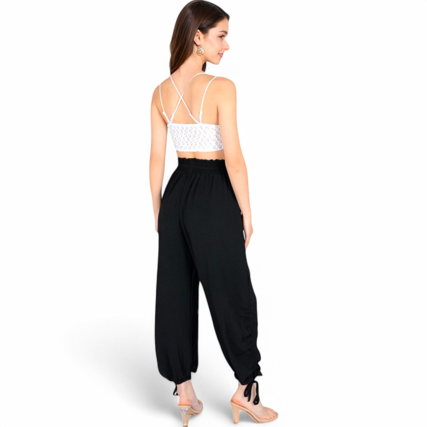 Relaxed Fit Drawstring Hem Pants with Elastic Waist