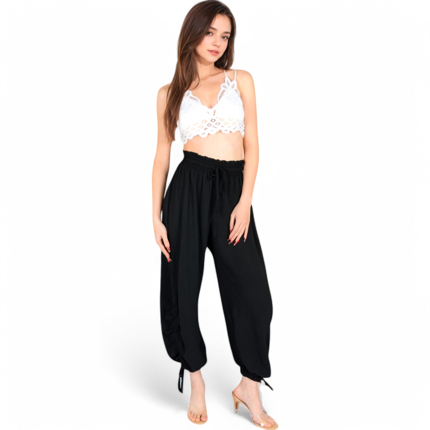 Relaxed Fit Drawstring Hem Pants with Elastic Waist