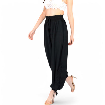 Relaxed Fit Drawstring Hem Pants with Elastic Waist