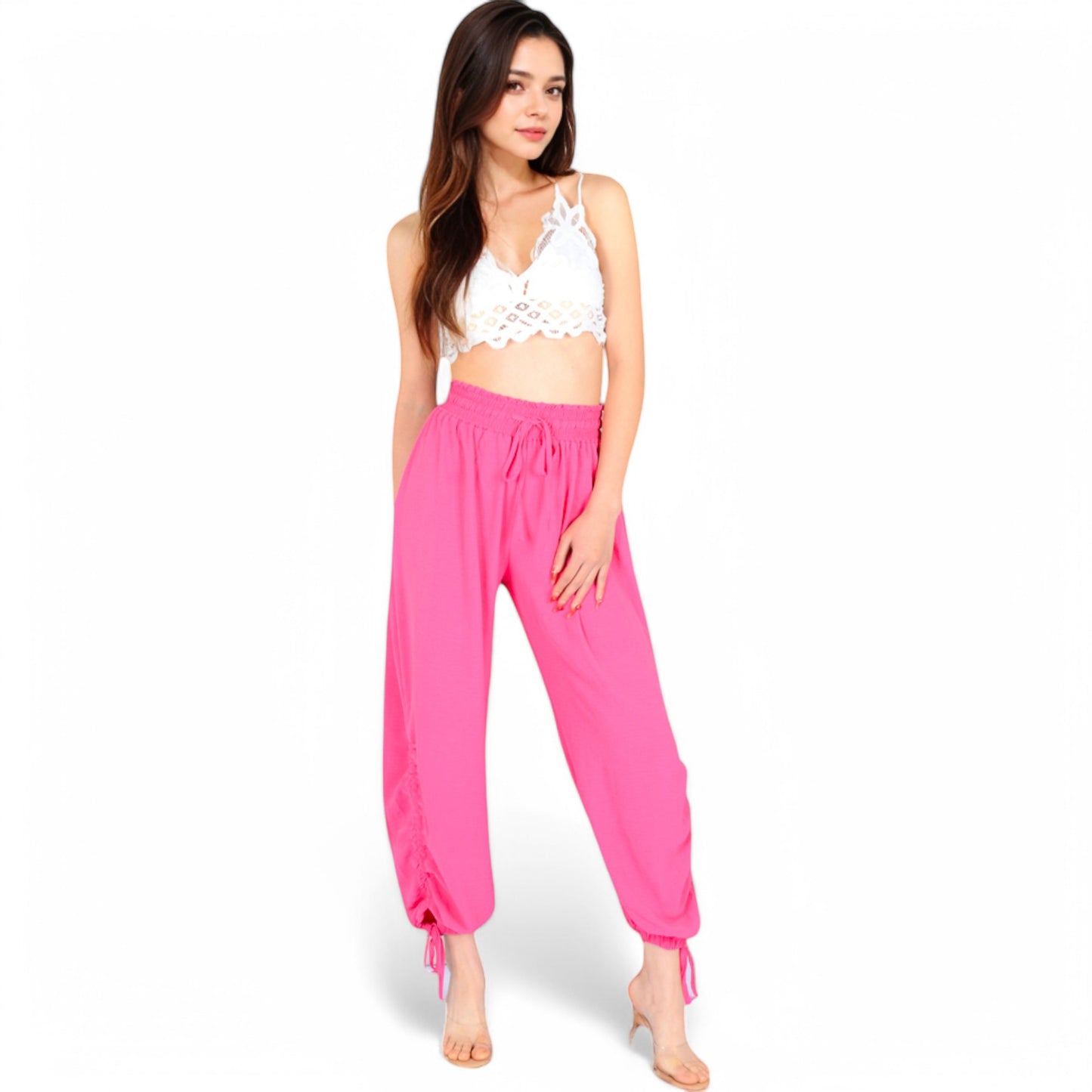 Relaxed Fit Drawstring Hem Pants with Elastic Waist