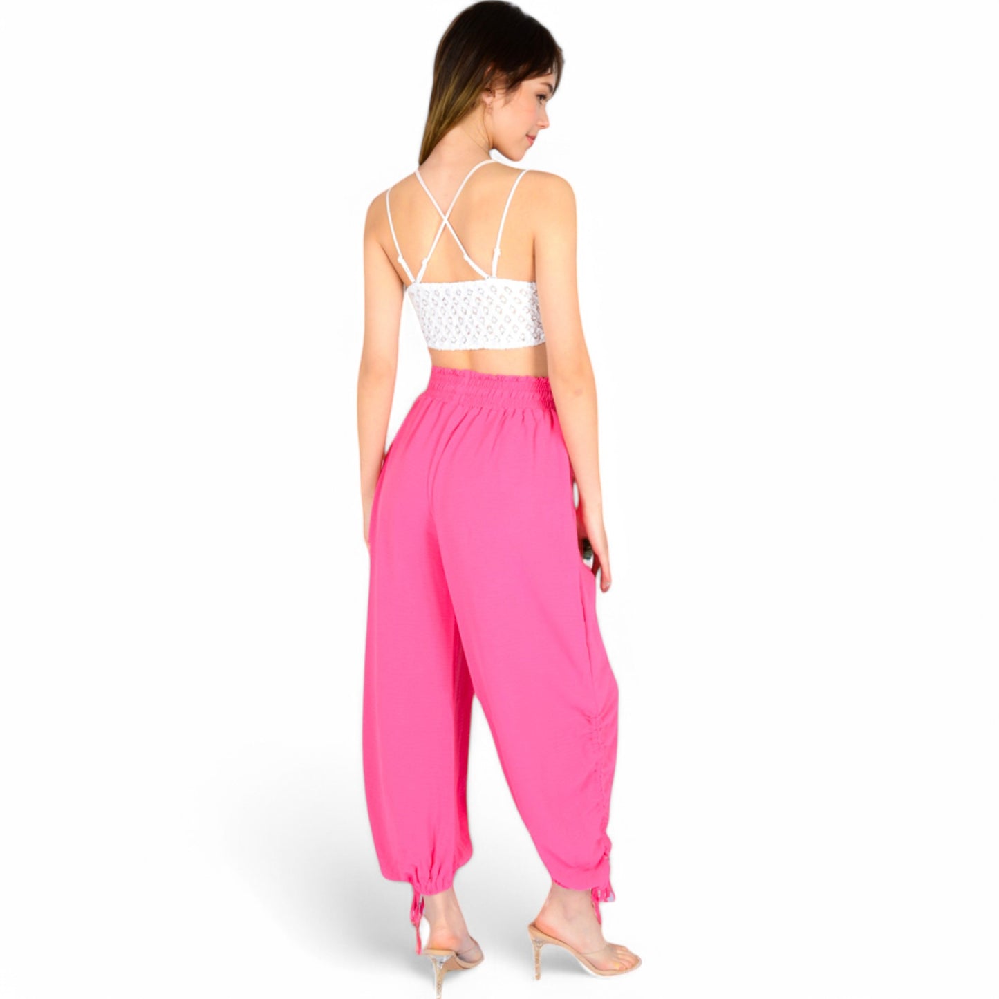 Relaxed Fit Drawstring Hem Pants with Elastic Waist